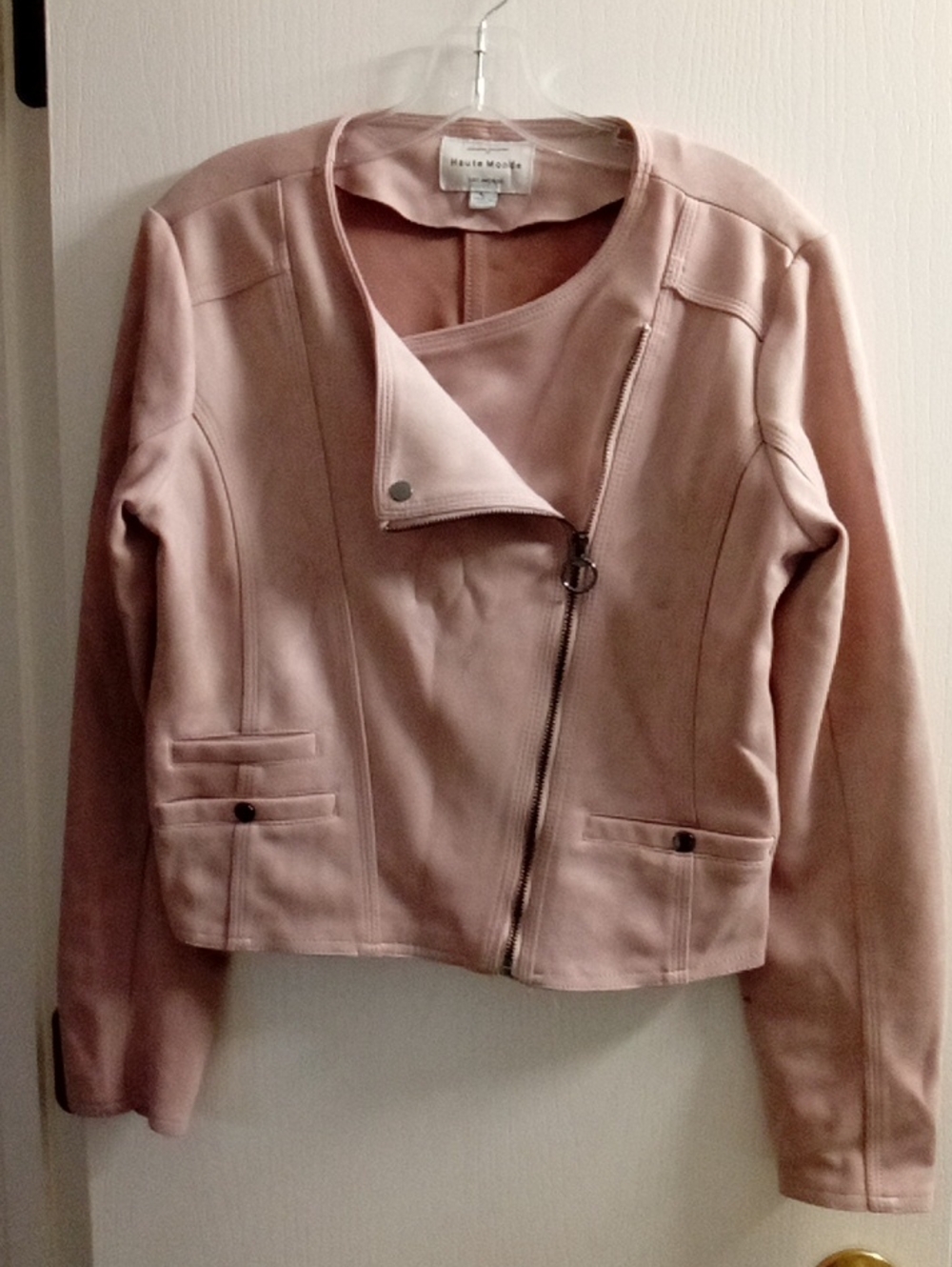 Haute Monde Blush Pink Asymmetrical Moto Jacket